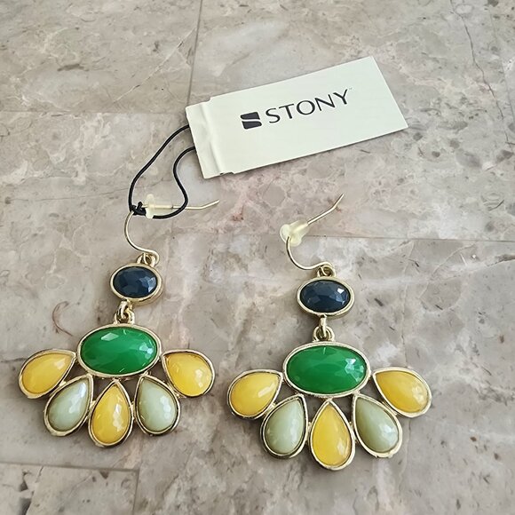 Stony Multi-Colored Stone Dangle Fashion Earrings - Picture 1 of 5